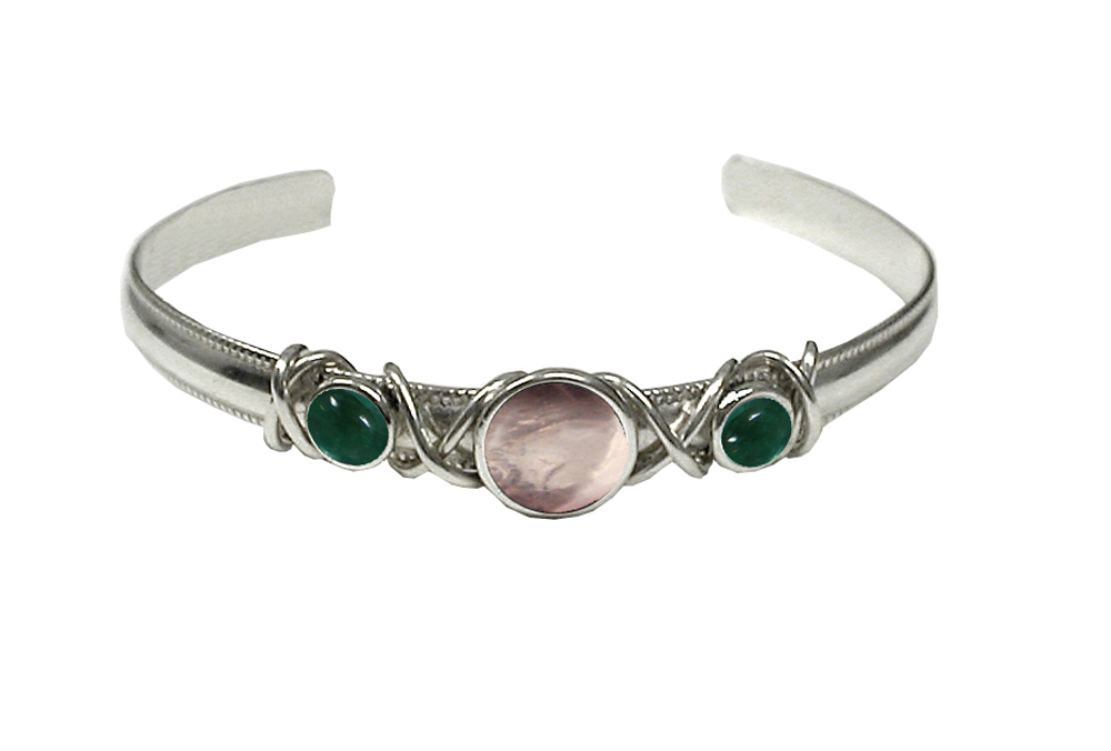 Sterling Silver Hand Made Cuff Bracelet With Rose Quartz And Fluorite